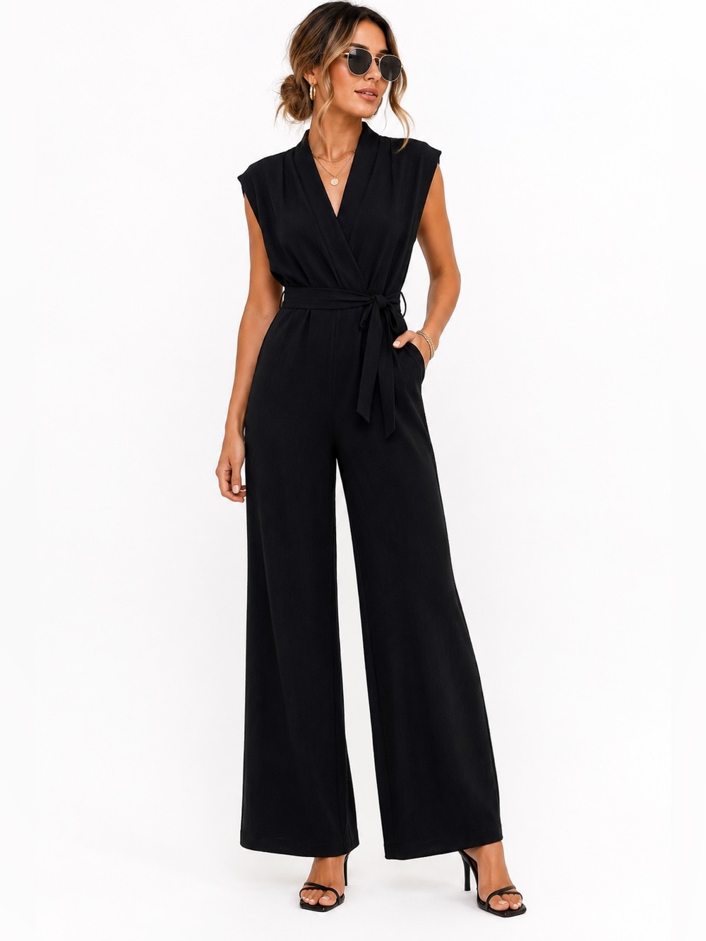 DKNY Black‎ Sleeveless Faux-Wrap Maxi Dress